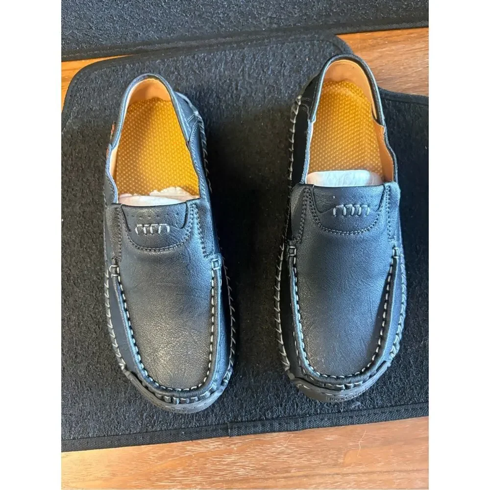 Men’s Black Leather Slip-On Loafers US 10 / EU 43 Comfort Shoes NWOT